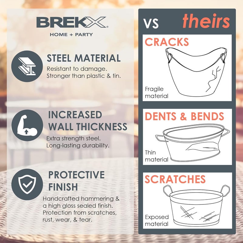 BREKX دلاء مشروبات من الفولاذ المقاوم للصدأ للحفلات + حصائر حفلات معزولة للحفلات، دلاء ثلج فضية - مجموعة تشمل 2 مبرد نبيذ للزجاجات + 2 حصائر بار لسطح العمل - جديد لعام 2024/2025 - Image 5